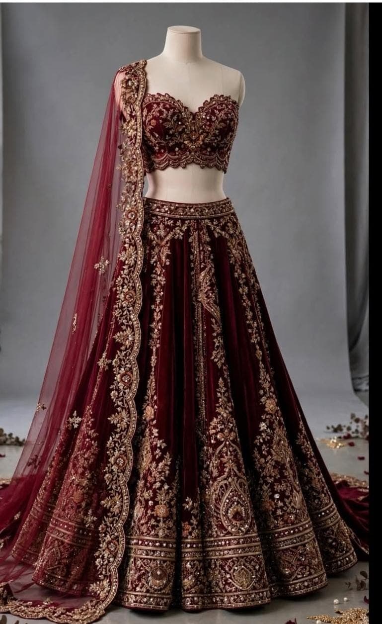Deep Maroon Zardozi Silk Lehenga